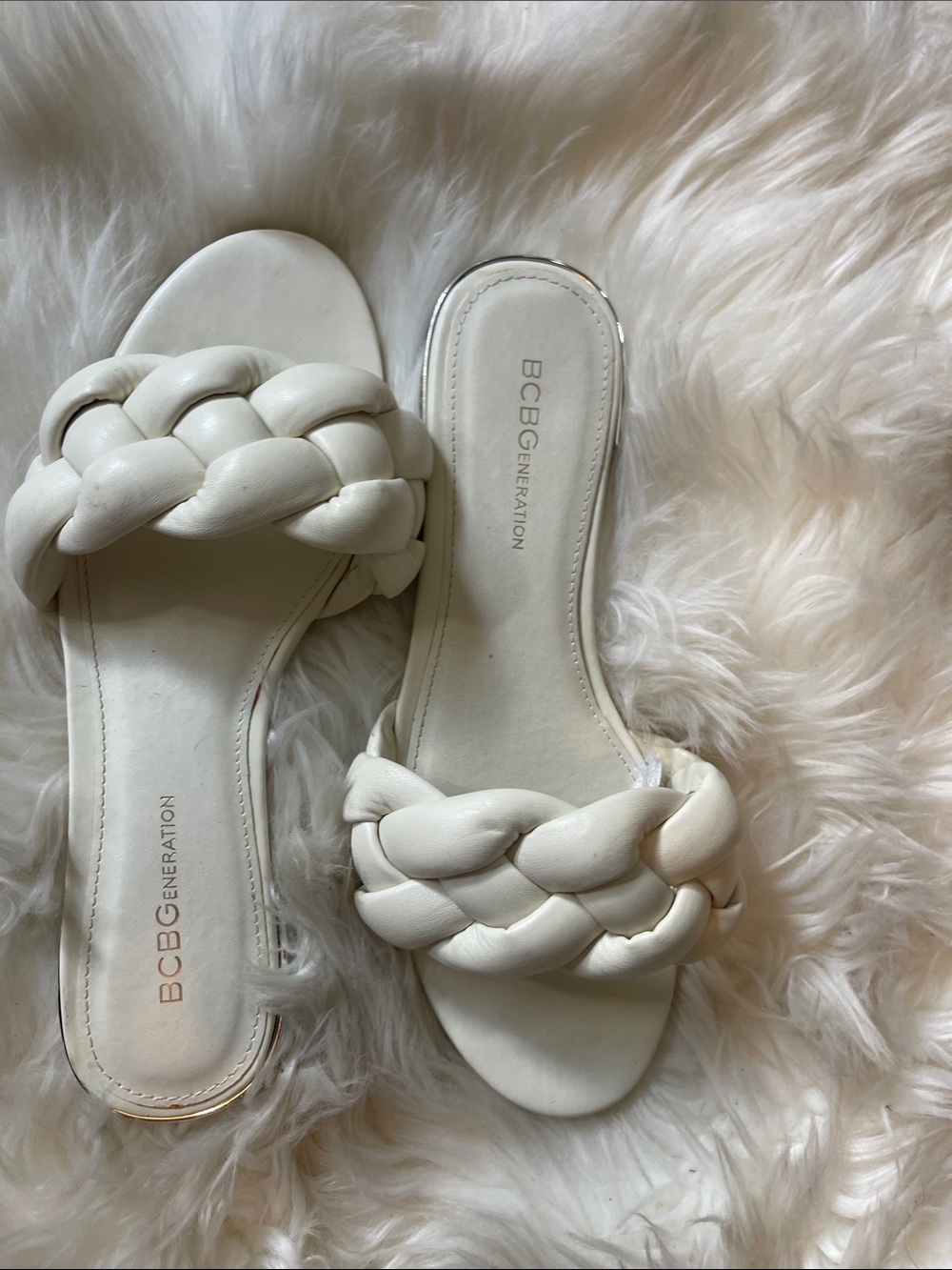 BCBGeneration White Braided Slide Sandals